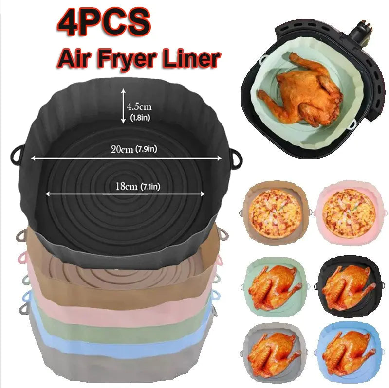 4pcs Silicone Air Fryer Basket Airfryer Oven Mold Baking Tray