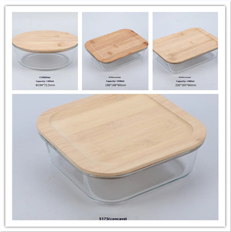 Silicon Glass Lunch Box with Bamboo Wood Lid