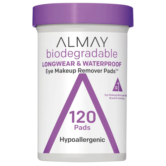 Almay Biodegradable Makeup Remover Pads, Longwear & Waterproof, Hypoallergenic, Fragrance-Free, Dermatologist & Ophthalmologist Tested, 120 count 1 Count (Pack of 120)