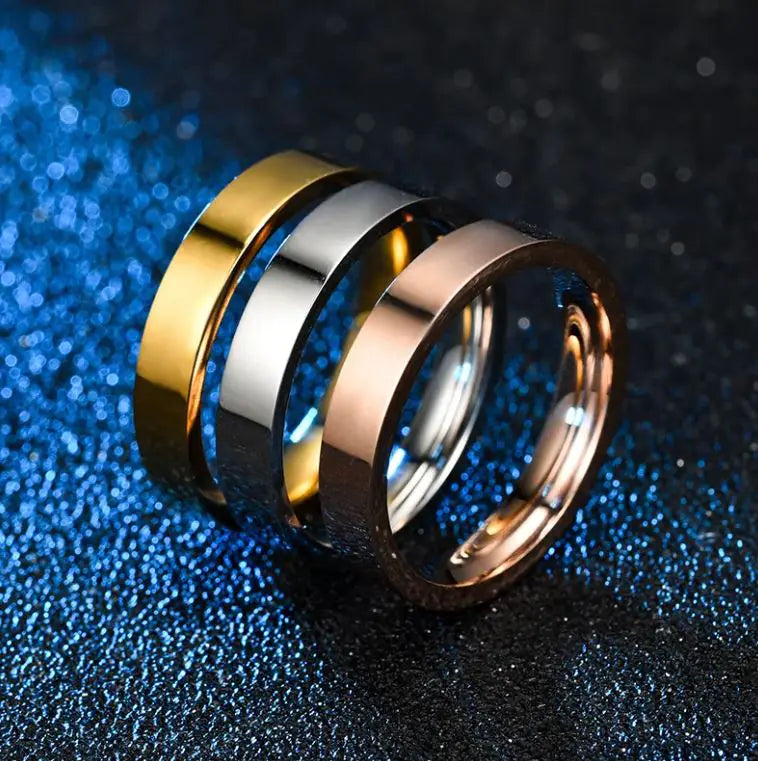 Glossy Stainless Steel Couple Ring Fashion