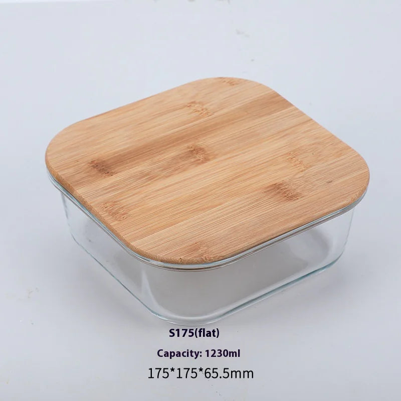 Silicon Glass Lunch Box with Bamboo Wood Lid