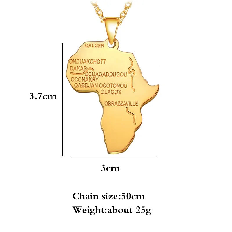 Africa Map Stainless Steel Pendant Necklace