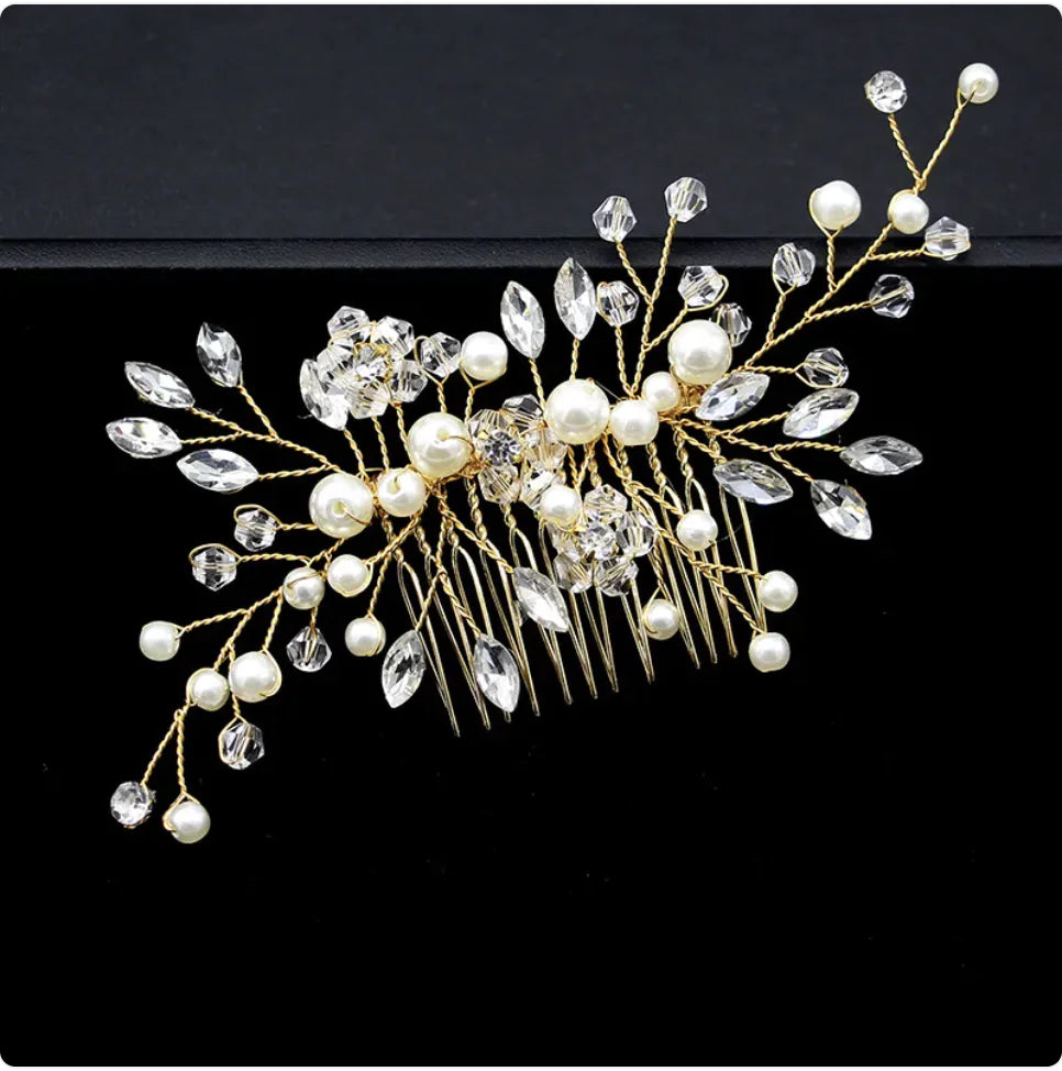 Gold & Silver Pearl Hair Comb