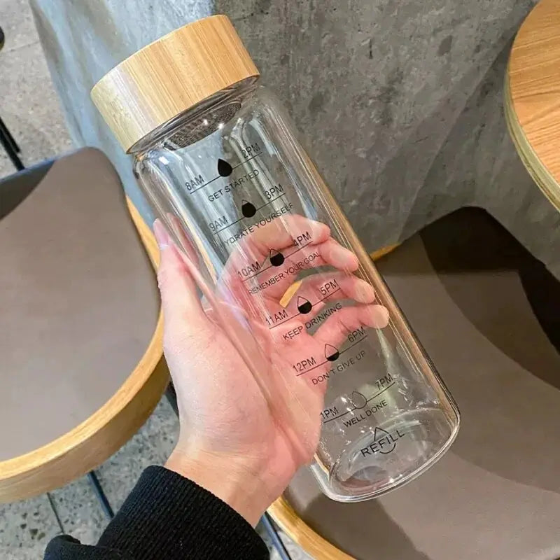 Glass Motivational Water Bottle With Time Marker