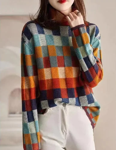 Vibrant Checkered Wool Sweater