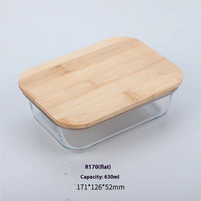 Silicon Glass Lunch Box with Bamboo Wood Lid