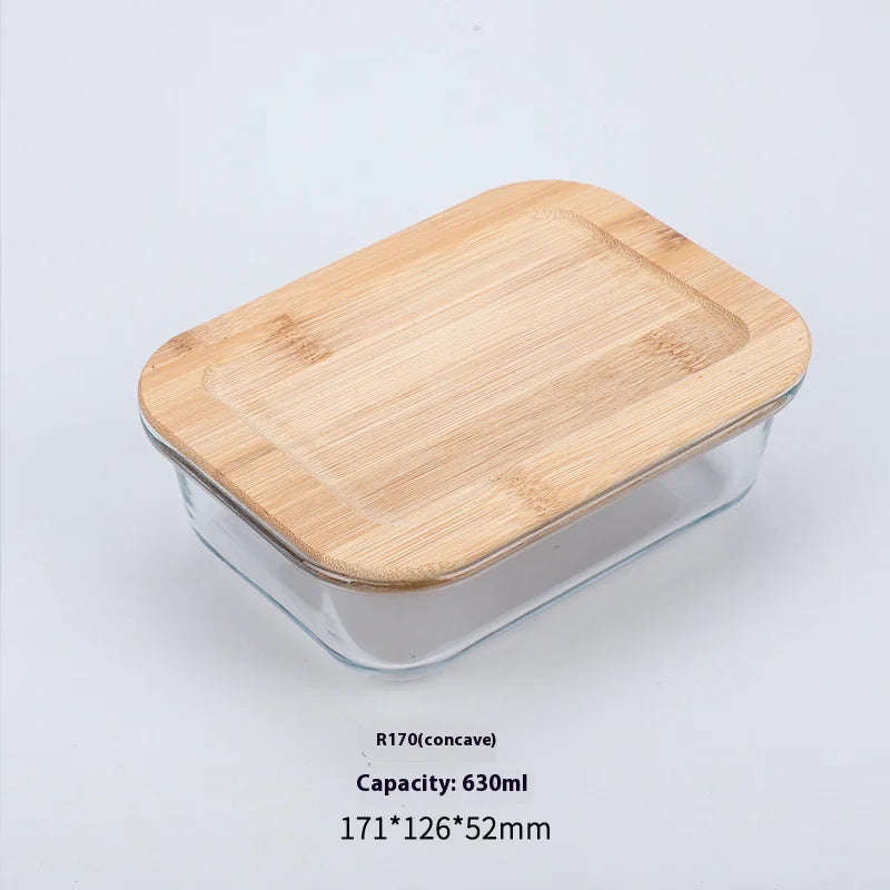 Silicon Glass Lunch Box with Bamboo Wood Lid