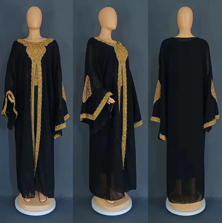 Two Piece Set Gold Kaftan Abaya Dress