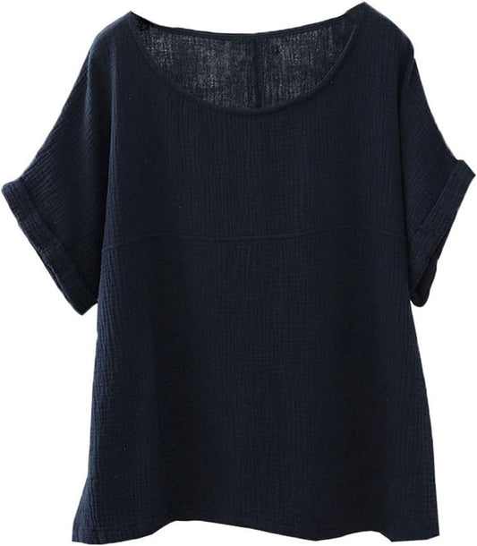 SOOJUN Cotton Linen Blend Loose-Fit T-Shirt