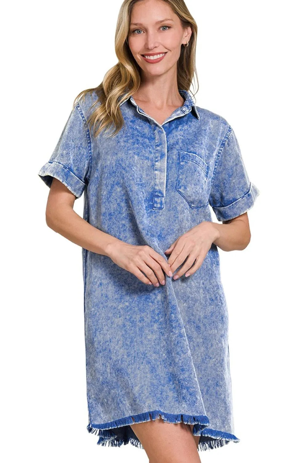 Tencel Mineral Washed Collared Shirt Dress
