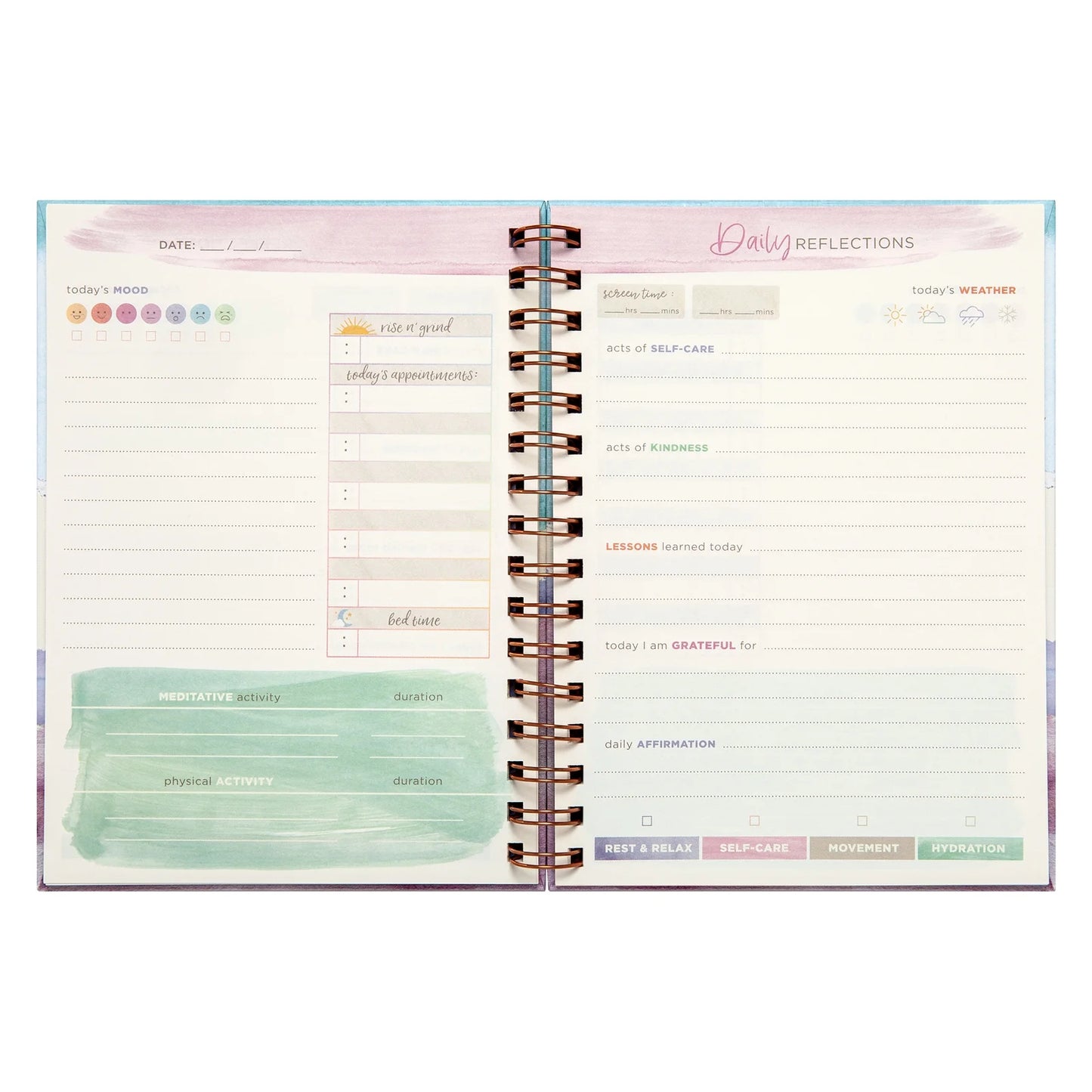 Mintgreen 6" x 8" Wellness Spiral Journal – 200 Pages