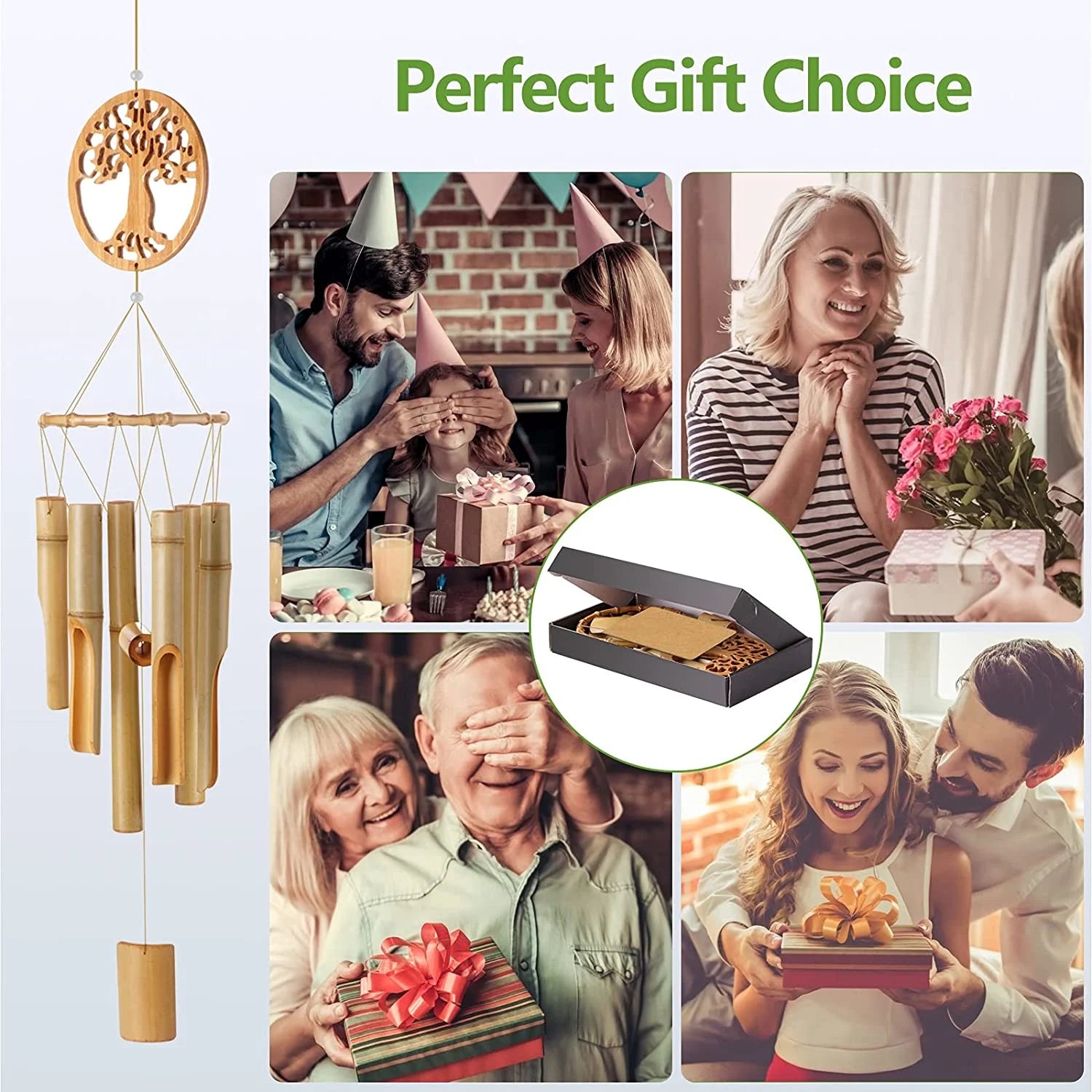 Handmade Bamboo Wind Chimes – Tree of Life Design, Natural Wooden Tubes, Sympathy Gift, Outdoor Décor (35" Height)