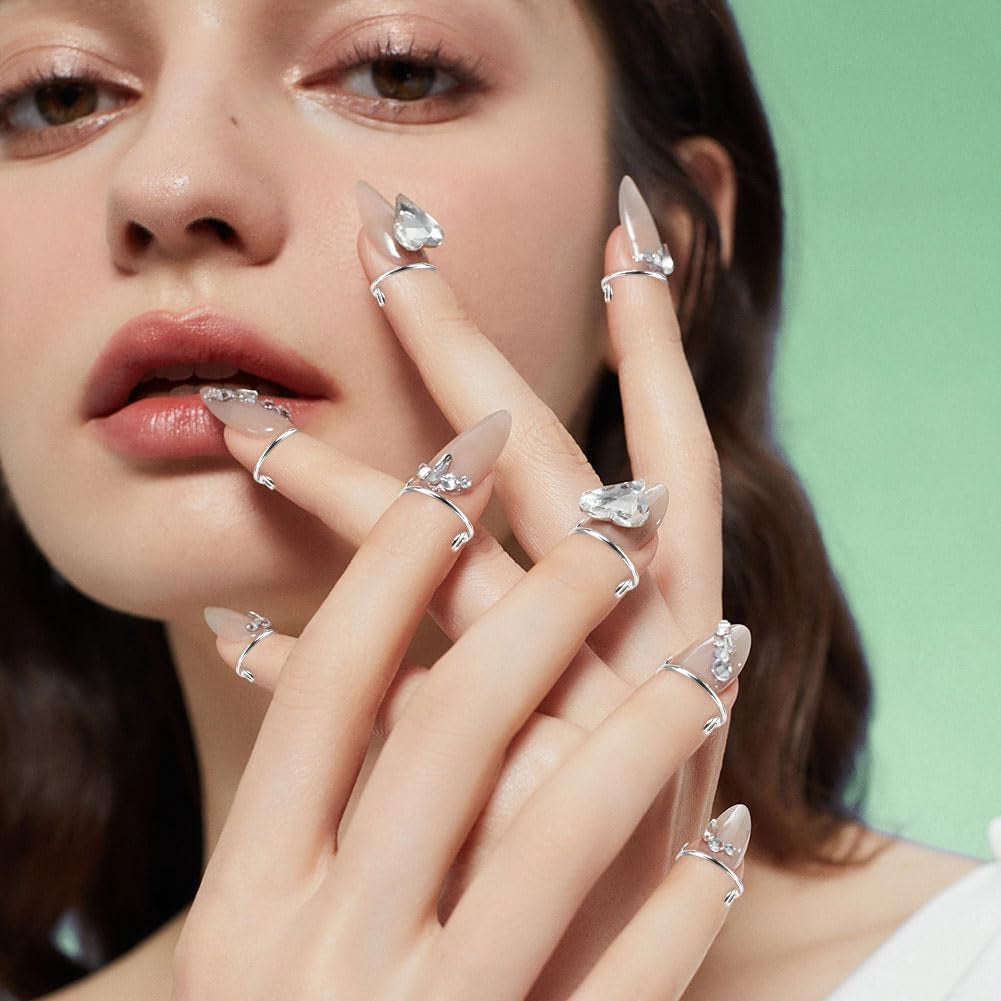 Adjustable Wudu Nail Rings Set - No Glue, No Adhesive | Perfect DIY Gift for Women (Silver)