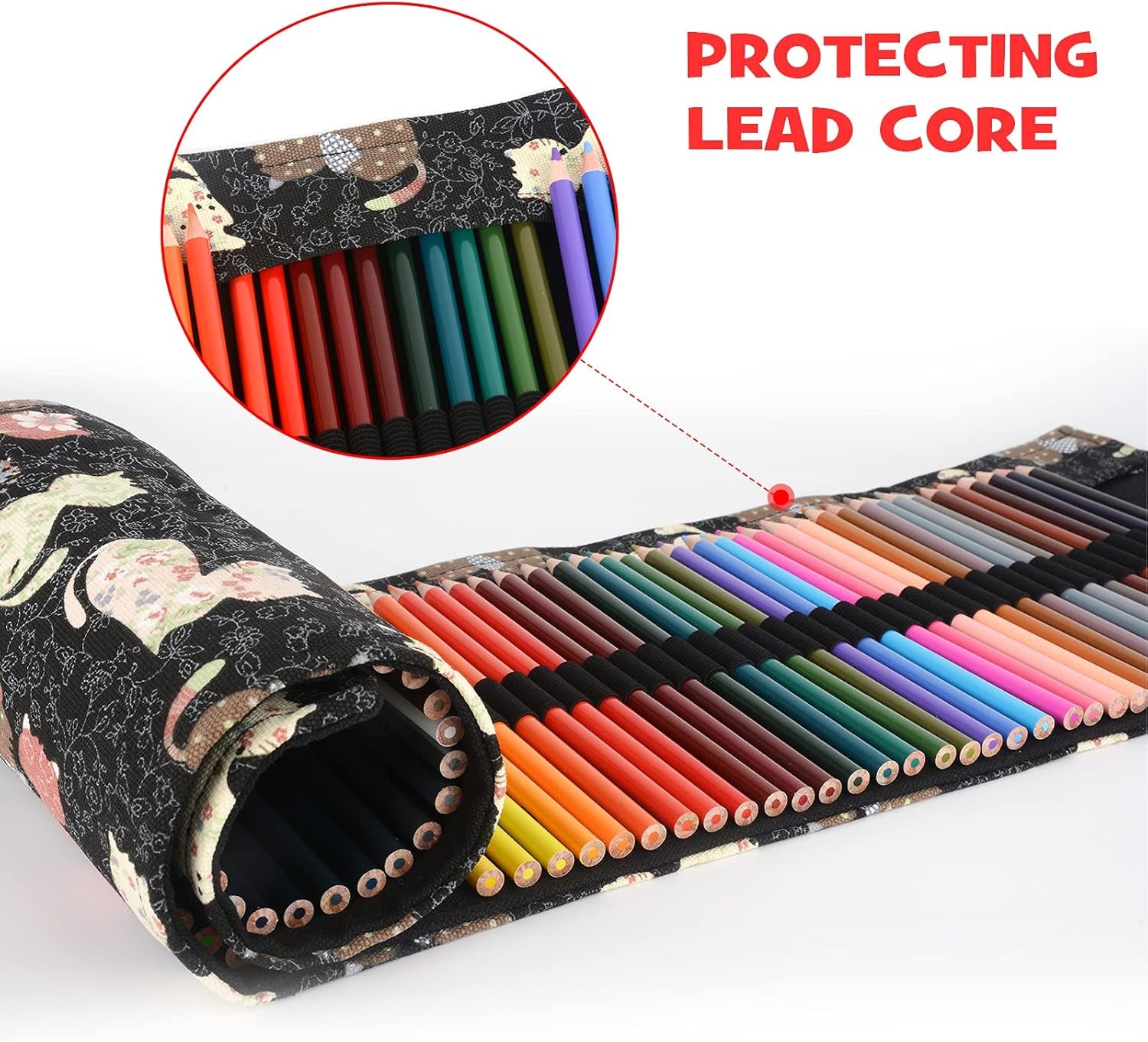 ThEast 72-Color Pencil Set with Handmade Canvas Pencil Pouch – Adorable Cat Design, Pre-Sharpened, Eco-Friendly Colored Pencils with Sharpener, Eraser & Bonus Accessories