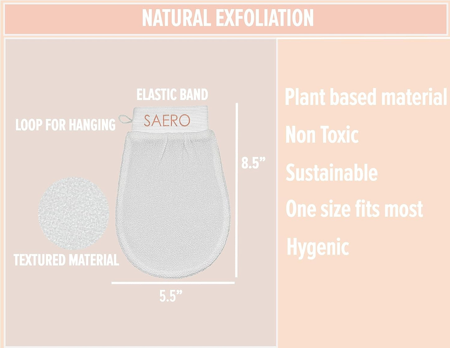 SAERO Original Korean Exfoliating Mitt – Premium Viscose Glove for Deep Body Scrub, Self-Tan Prep, Keratosis Pilaris & Ingrown Hair – Reusable, Fast-Drying, Vegan & Halal-Certified