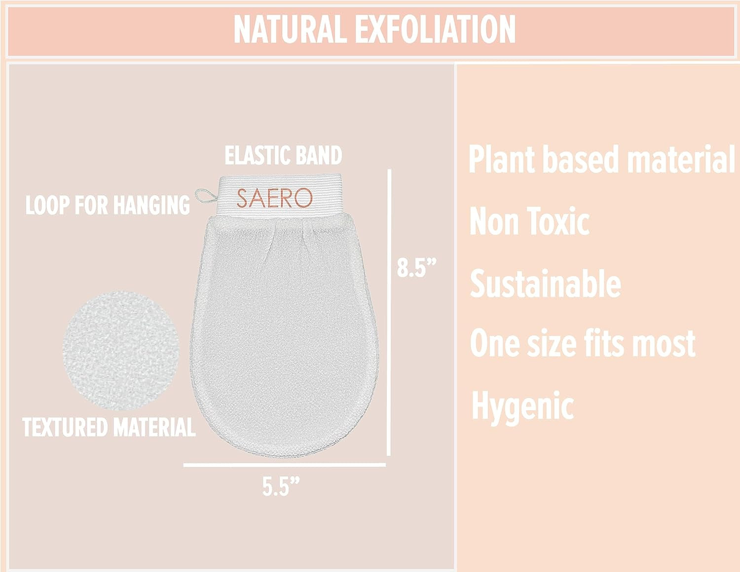 SAERO Original Korean Exfoliating Mitt – Premium Viscose Glove for Deep Body Scrub, Self-Tan Prep, Keratosis Pilaris & Ingrown Hair – Reusable, Fast-Drying, Vegan & Halal-Certified