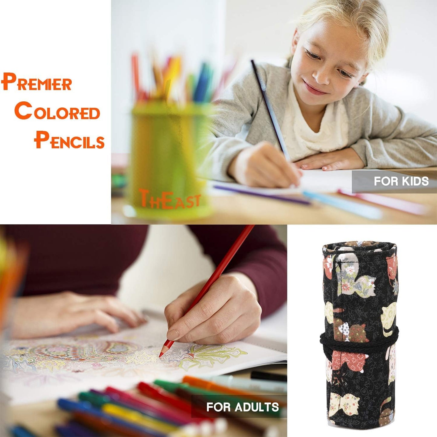 ThEast 72-Color Pencil Set with Handmade Canvas Pencil Pouch – Adorable Cat Design, Pre-Sharpened, Eco-Friendly Colored Pencils with Sharpener, Eraser & Bonus Accessories