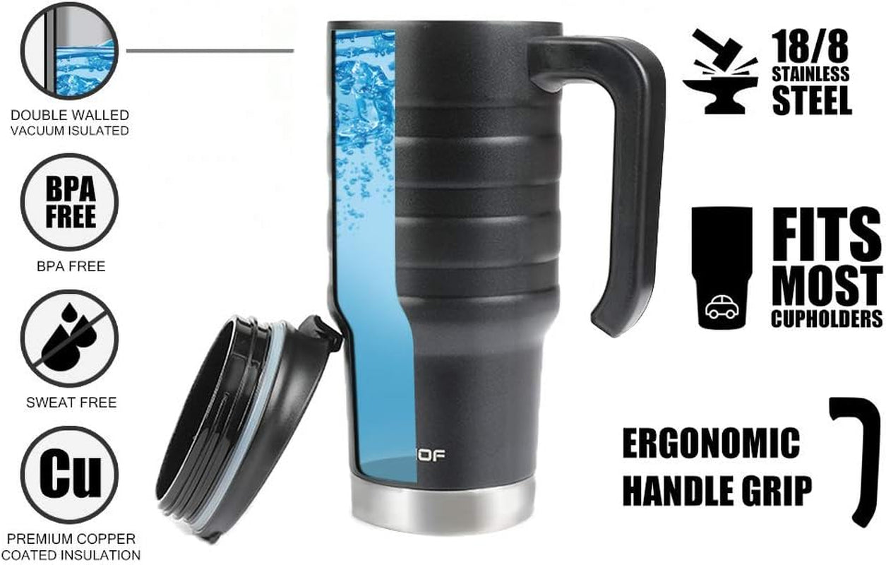HAUSHOF 24oz Insulated Tumbler with Lid & Handle – Double Wall Vacuum Stainless Steel Travel Mug, Leak-Proof, BPA-Free, Wide Mouth for Ice, Hot & Cold Drinks