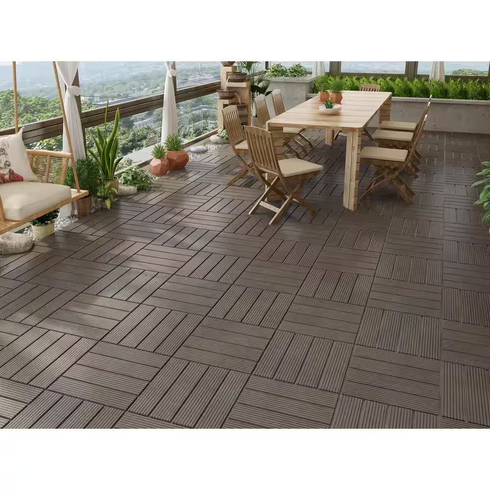 Naturesort Bamboo Composite Deck Tiles – Eco-Friendly, Weather & Insect Resistant Interlocking Outdoor Flooring (DIY Snap-Lock Grid)