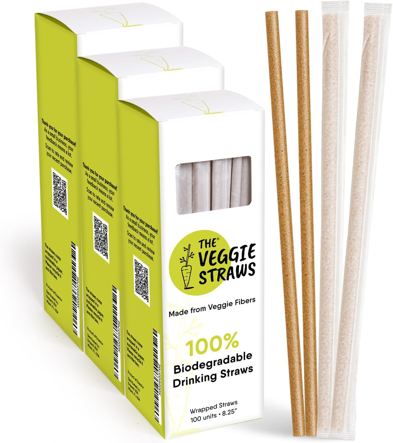 300 Individually Wrapped Eco-Friendly Drinking Straws, 8.25" Long, 6mm Diameter