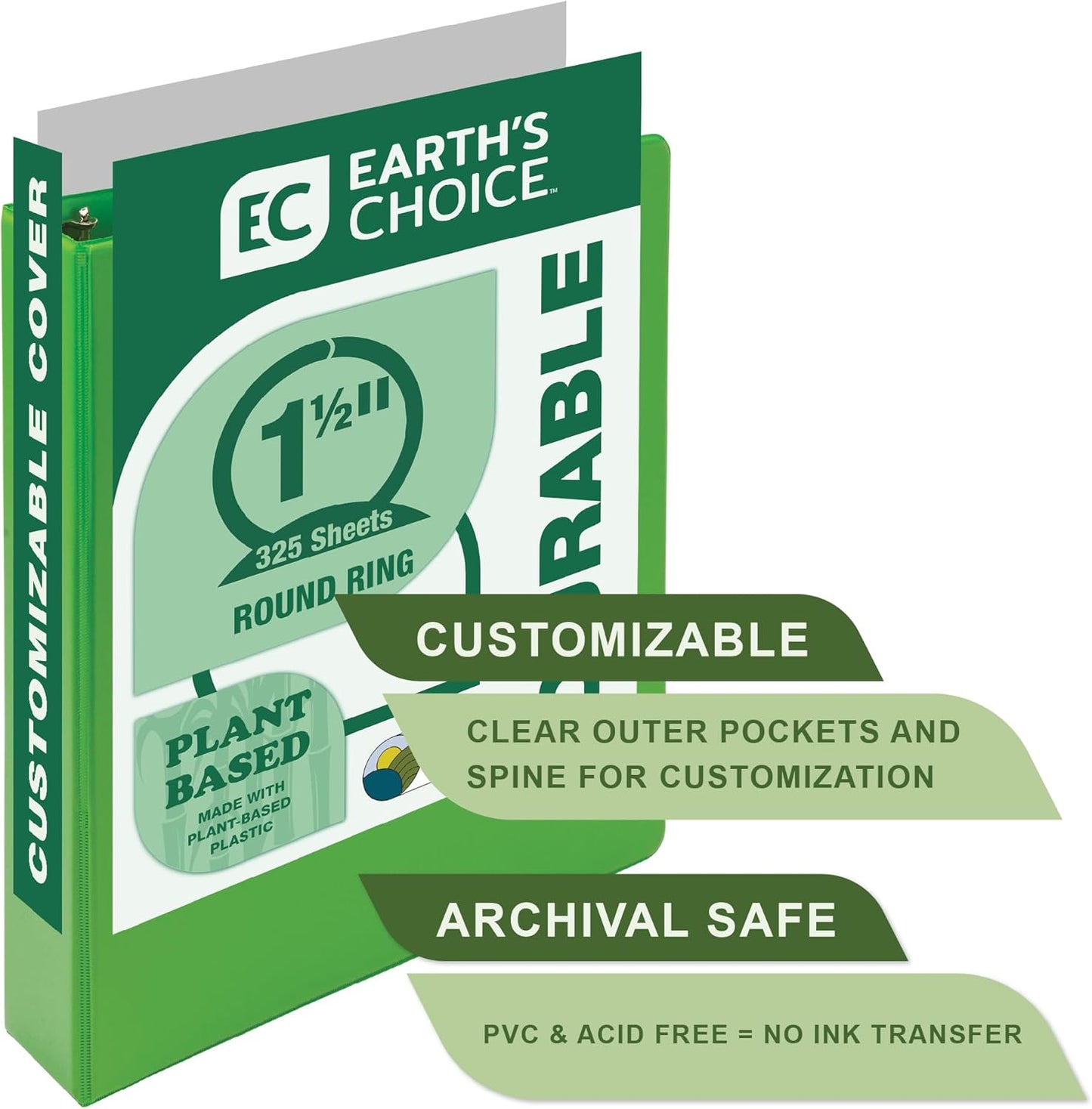 Samsill Sustainable 1.5-Inch 3-Ring Binders – Plant-Based, Made in USA, Colorful & Customizable with Clear Overlay, Archival Safe (Set of 3)