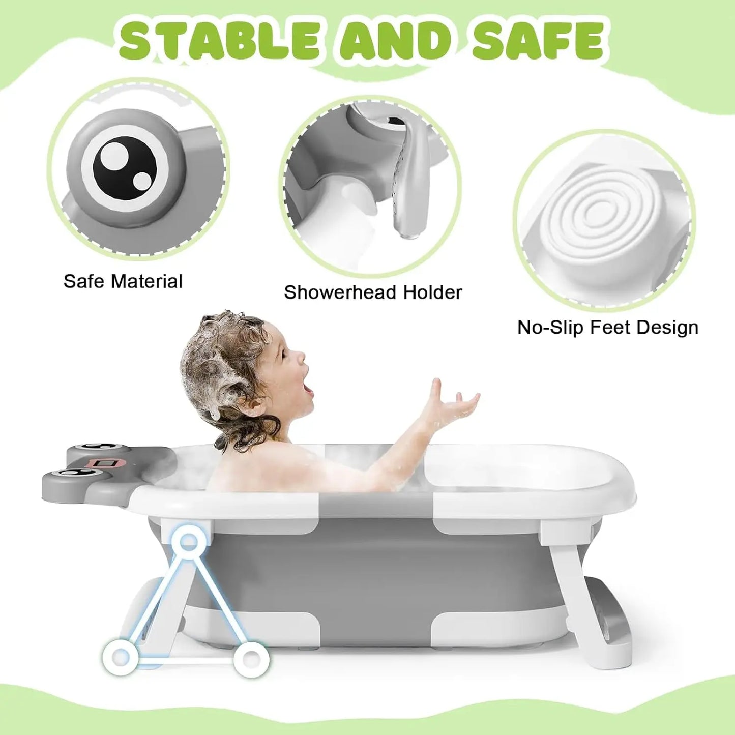 Foldable Baby Bathtub with Temperature Sensor & Bath Mat – Newborn to Toddler (0–36 Months), Space-Saving, Non-Slip, BPA-Free, with Thermometer & Neck Support | Perfect Baby Shower Gift