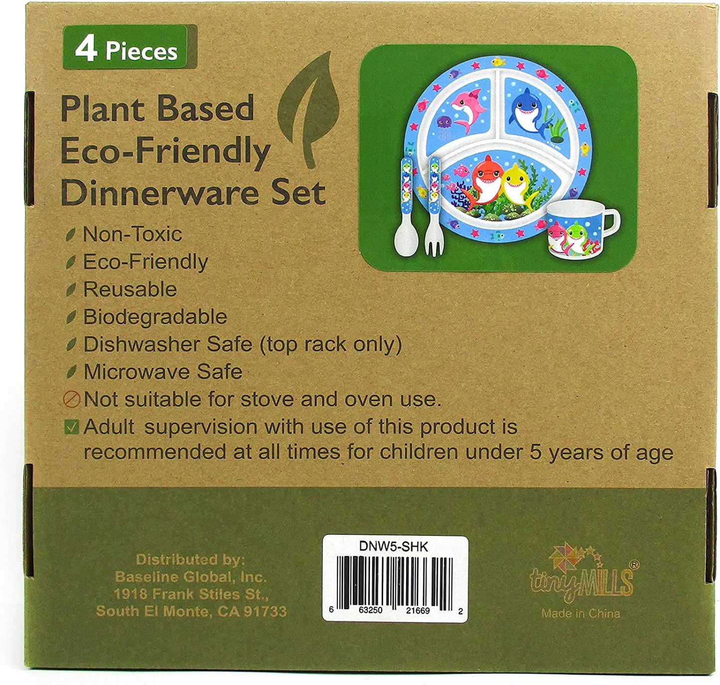 🦈 Shark Family 4-Piece Kids Dinnerware Set – Eco-Friendly, Biodegradable, BPA-Free Plant Fiber Tableware with Plate, Cup, Fork & Spoon – Microwave & Dishwasher Safe – Gift-Boxed for Holidays & Birthdays