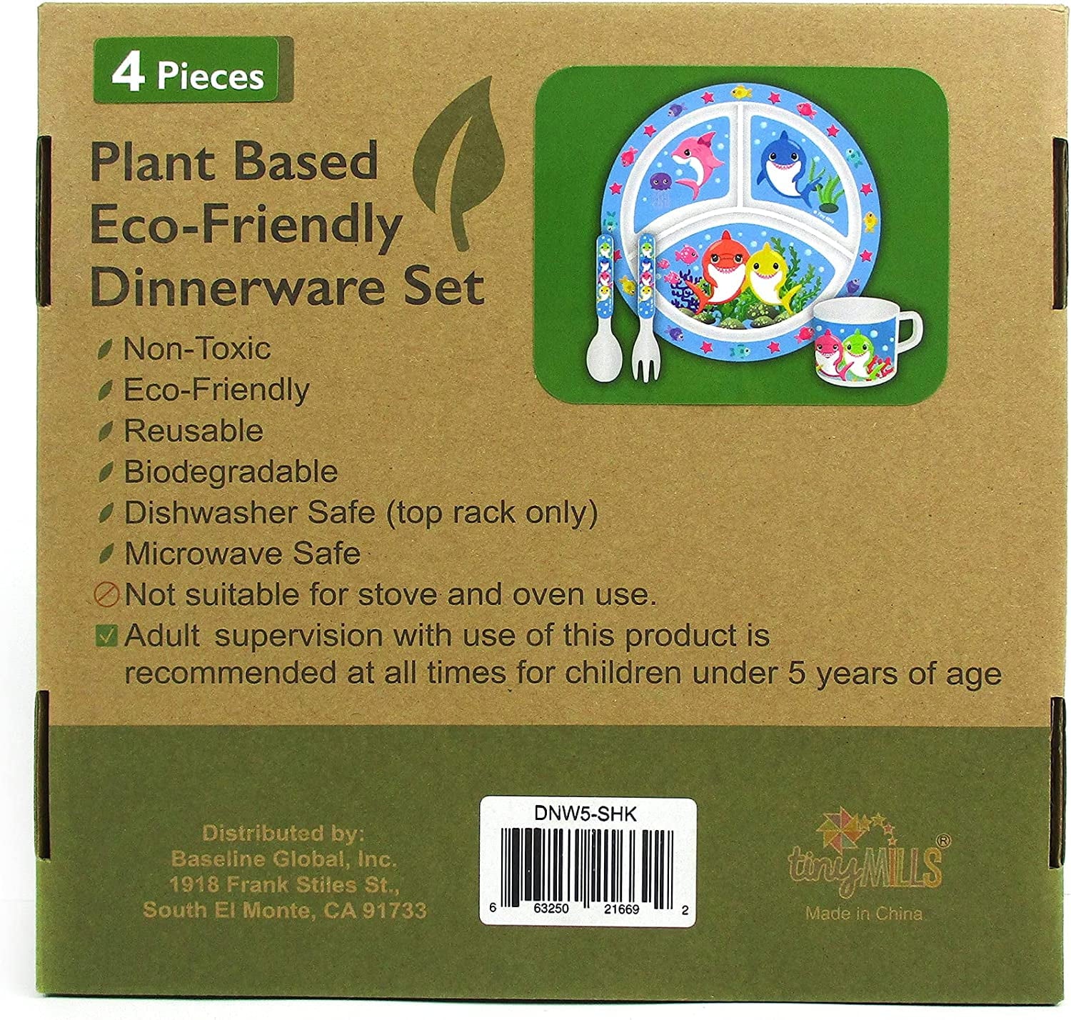 🦈 Shark Family 4-Piece Kids Dinnerware Set – Eco-Friendly, Biodegradable, BPA-Free Plant Fiber Tableware with Plate, Cup, Fork & Spoon – Microwave & Dishwasher Safe – Gift-Boxed for Holidays & Birthdays