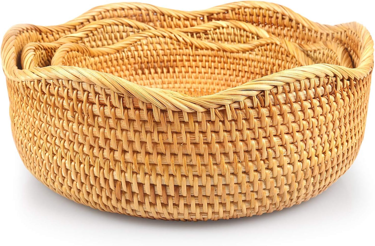Handwoven Rattan Basket – Tall Round Wicker Storage Bowl for Fruit, Bread & Decorative Display | Eco-Friendly, Rustic Natural Organizer for Kitchen & Home Decor