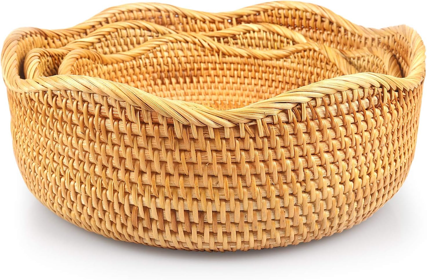 Handwoven Rattan Basket – Tall Round Wicker Storage Bowl for Fruit, Bread & Decorative Display | Eco-Friendly, Rustic Natural Organizer for Kitchen & Home Decor