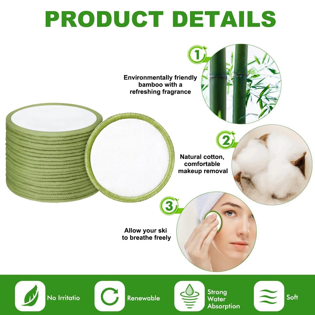 Organic Bamboo Cotton Makeup Remover Pads — Reusable, Eco-Friendly & Gentle on Skin