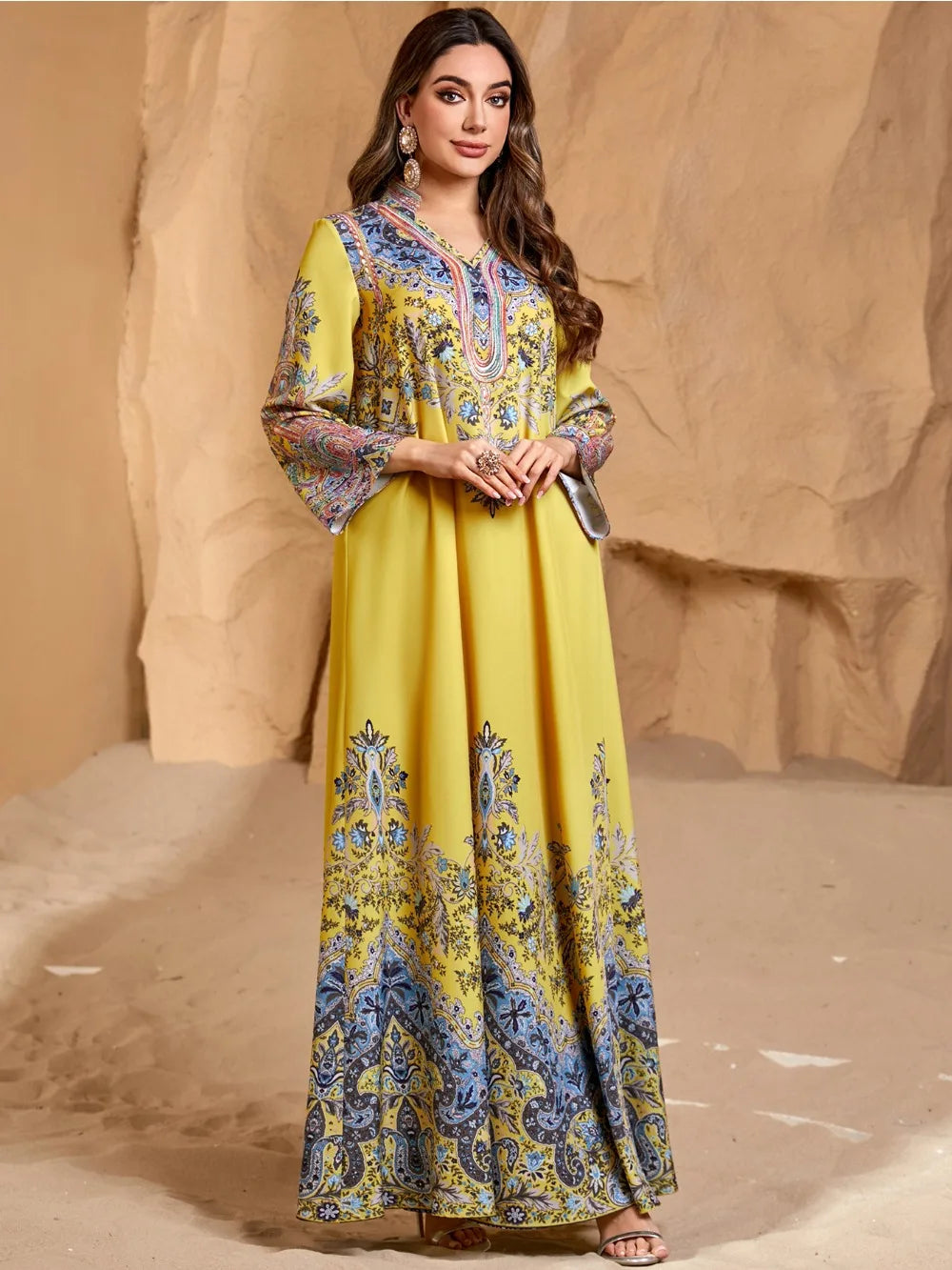 Moroccan Printed Abaya – Elegant Kaftan Party Dress