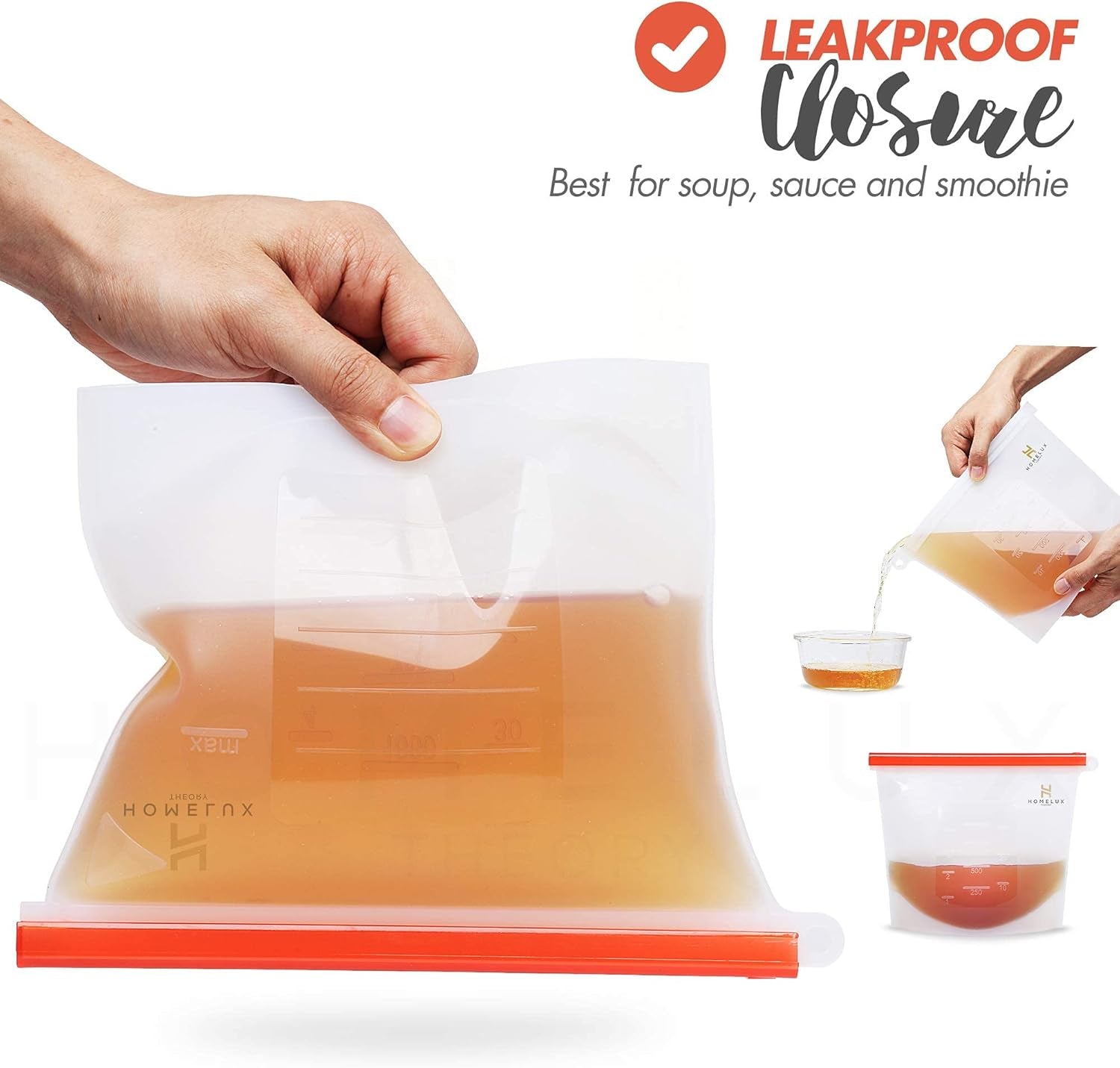 Homelux Theory Power Pack Silicone Food Storage Bags – Set of 6 Reusable Leakproof Zip Bags with Airtight Slider (2 Large, 2 Medium, 2 Small)