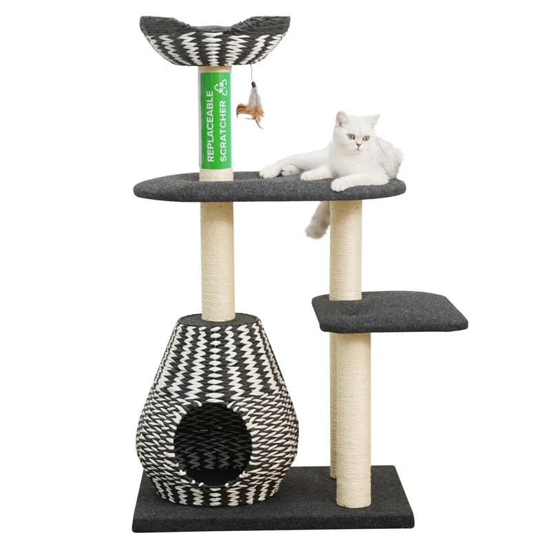 Petpals Ace Handwoven Cat Tree – Boho Chic Style with Natural Paper Rope & Sisal, Multi-Level Design, Eco-Friendly