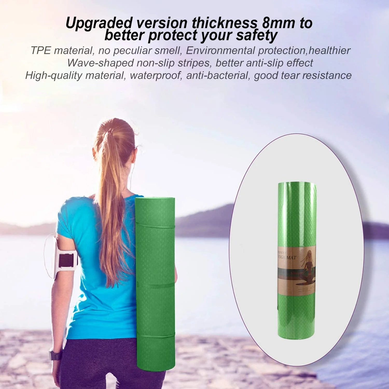 COCOBELA Dual-Sided Yoga Mat – 8mm Extra Thick, Eco-Friendly TPE – Reversible Non-Slip, Waterproof, Lightweight & Odor-Free – 72"x24" for Yoga, Pilates, Stretching & Fitness