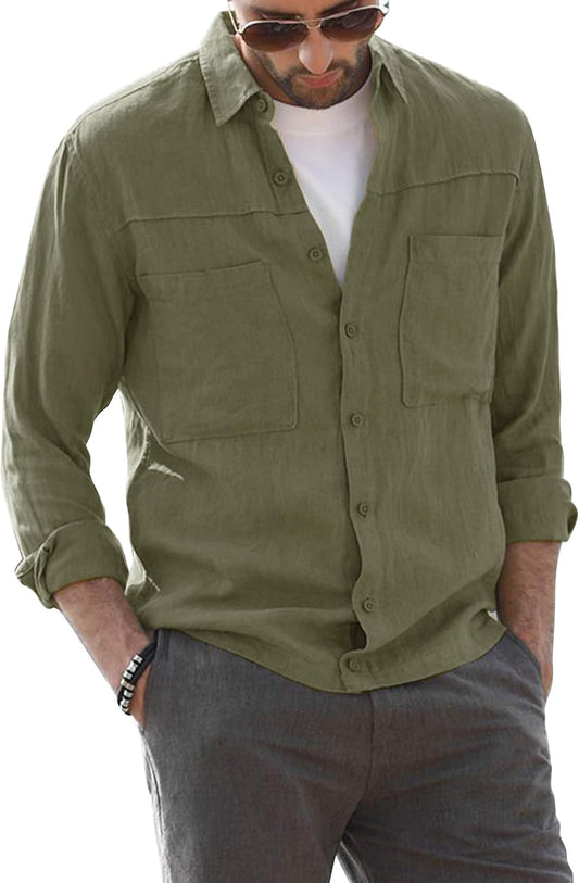 AUDATE Men's Cotton Linen Shirt – Short & Long Sleeve Options