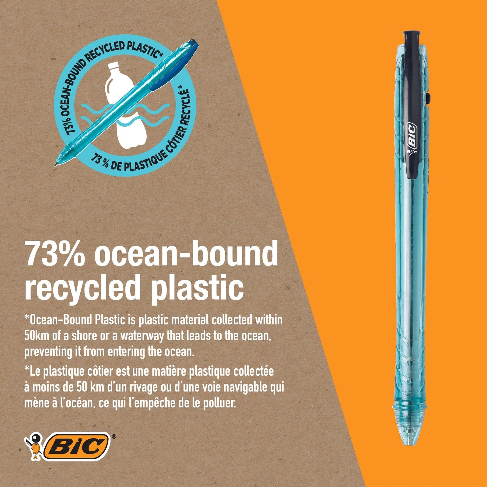 BIC ReVolution Ocean-Bound Ball Pen – 73% Recycled Plastic, Medium Point, Black, 12-Count