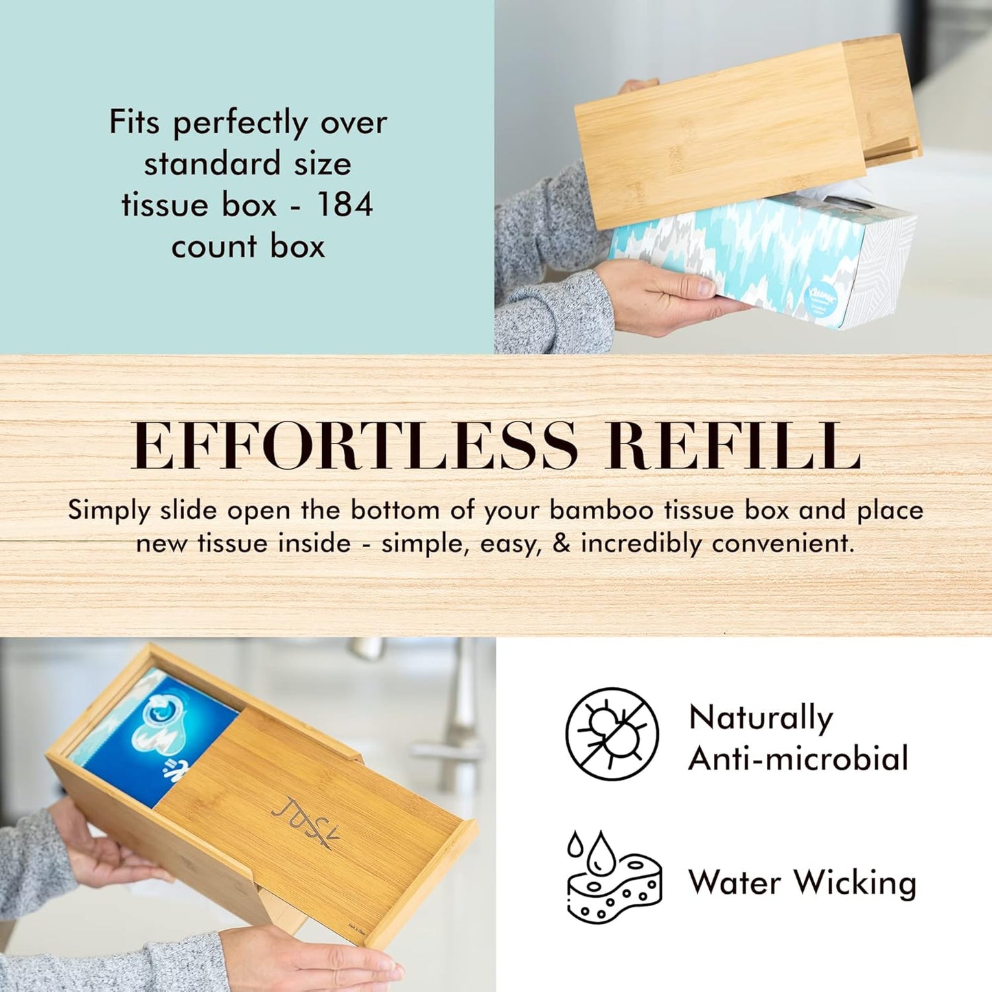 JUSK Design Bamboo Tissue Box Cover – Natural Elegance, Everyday Function