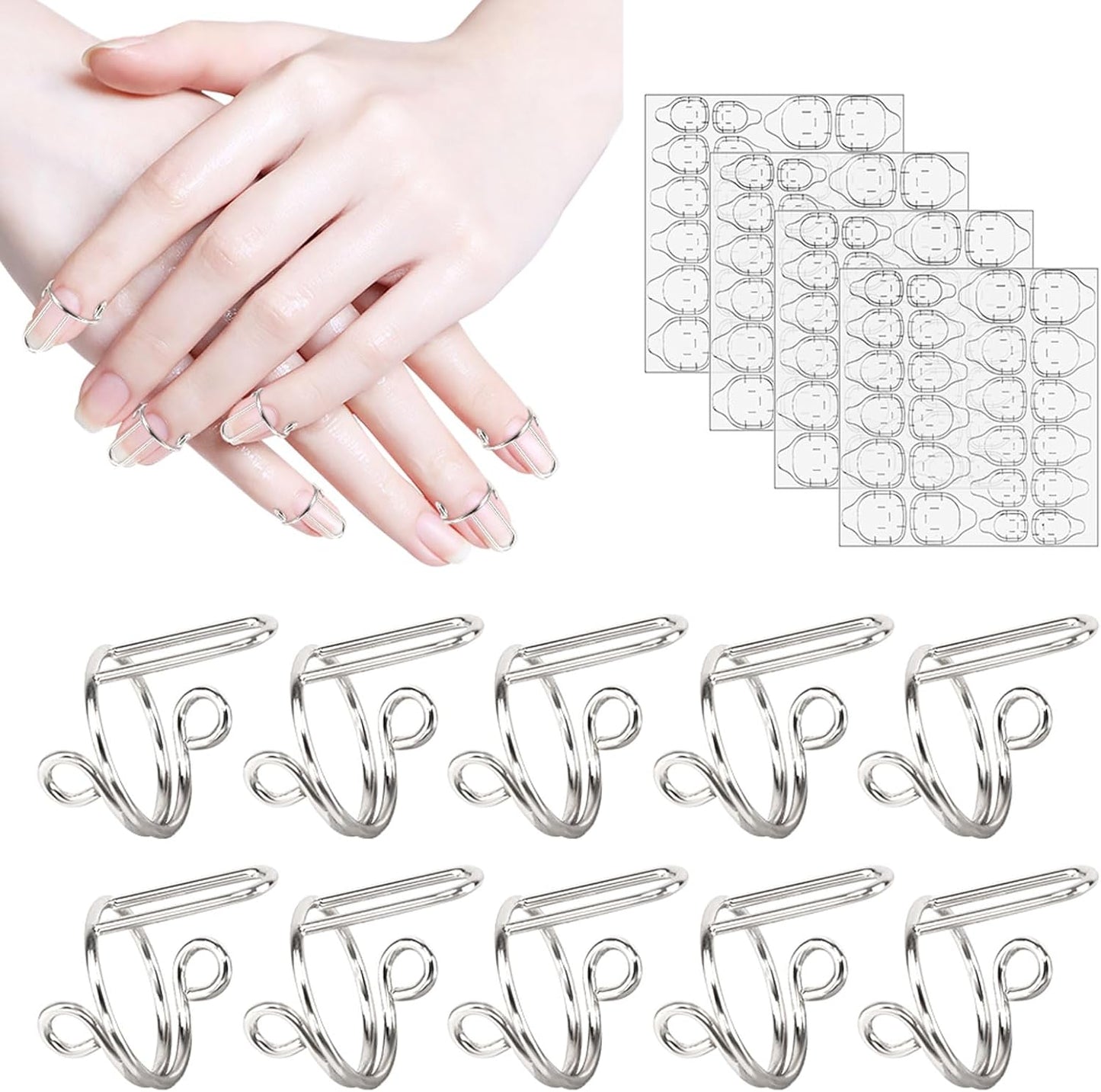 Adjustable Wudu Nail Rings Set - No Glue, No Adhesive | Perfect DIY Gift for Women (Silver)