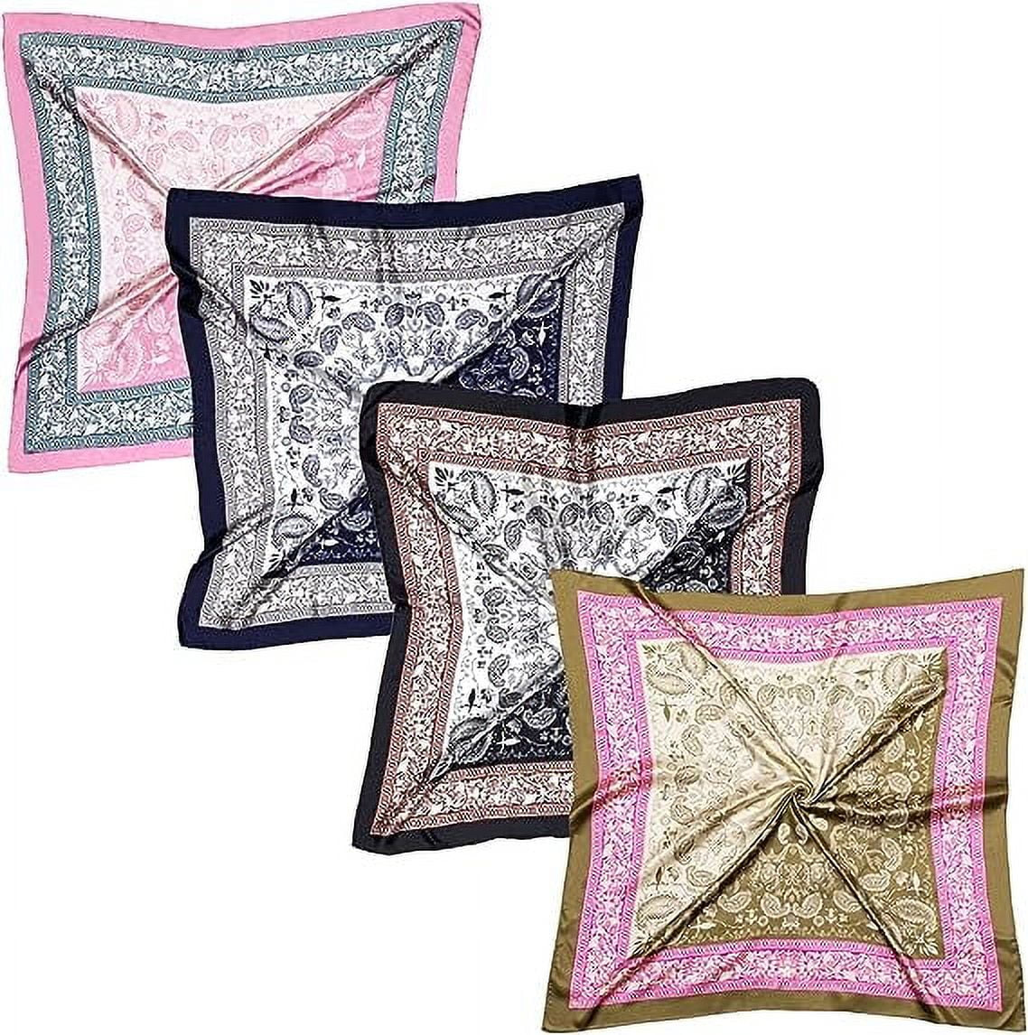 4-Pack 35” Satin Square Head Scarves – Silk-Feel Neck & Hair Wraps for Women – Lightweight, Versatile & Stylish for Day and Night Use