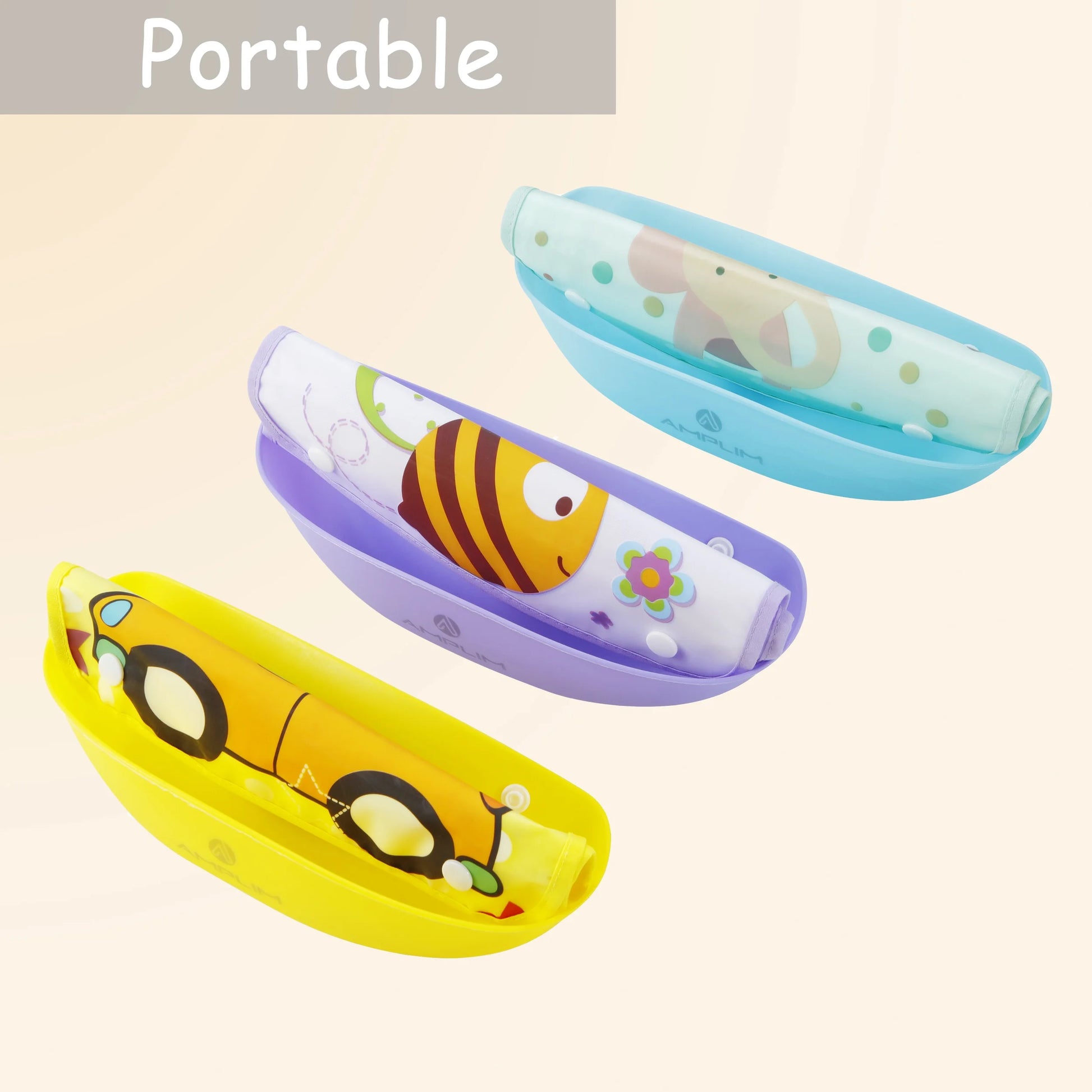 Amplim Convertible Baby Feeding Bibs 3-Pack – Waterproof, Adjustable, Lightweight, Eco-Friendly PEVA & LDPE, BPA-Free for Babies & Toddlers