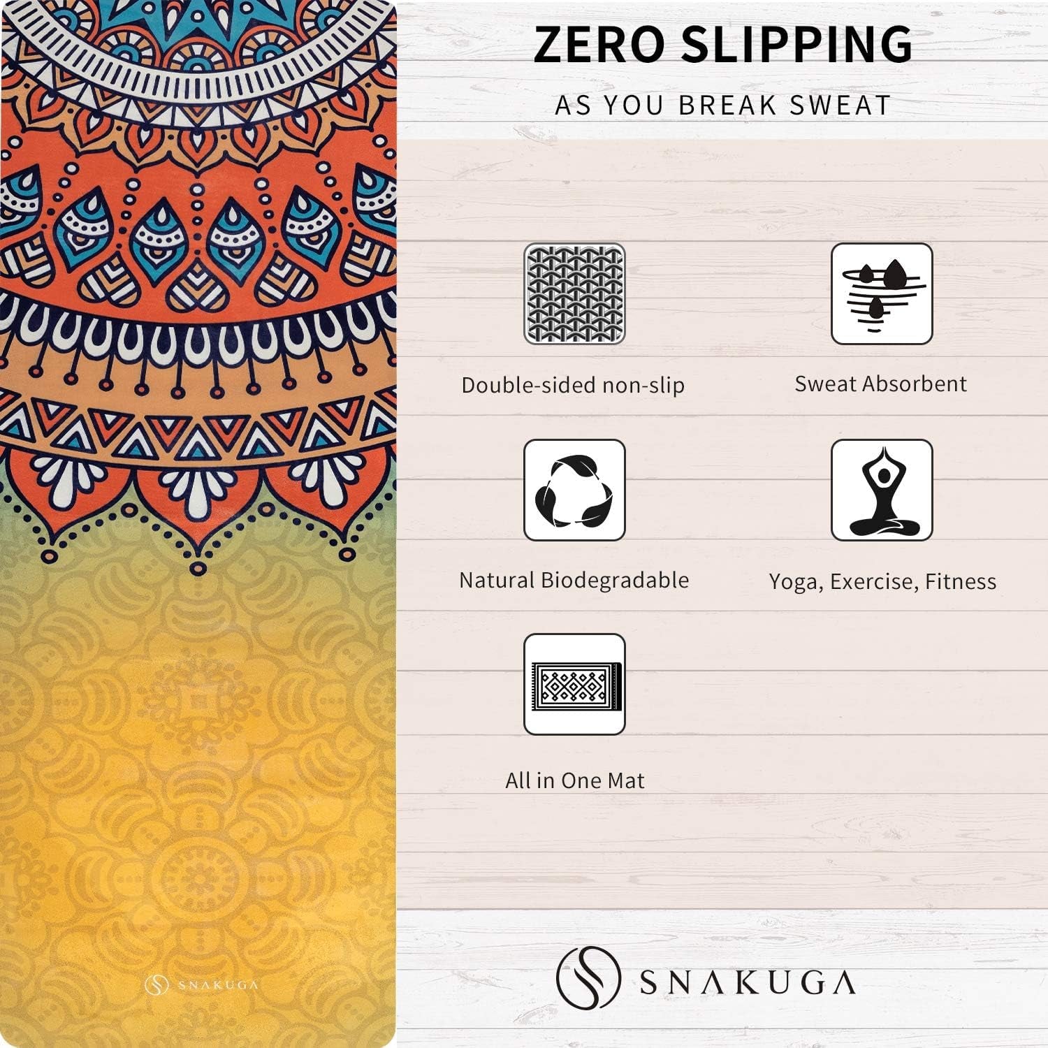 SNAKUGA Foldable Travel Yoga Mat – Eco-Friendly Suede & Natural Rubber, Non-Slip, Lightweight & Compact – 72"x26"x1.5mm Thin for Hot Yoga, Pilates & Fitness – Includes Carry Bag