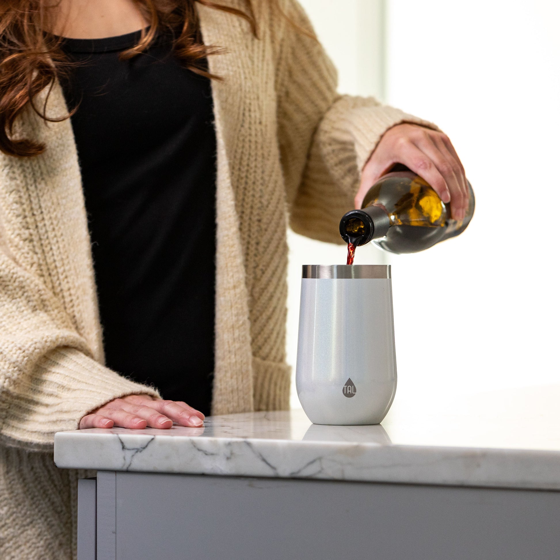 TAL Stainless Steel Wine Tumbler with Straw – 16 fl oz, White