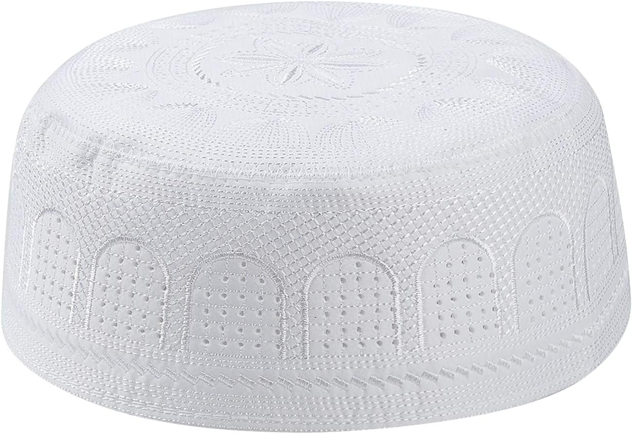 Men’s Muslim Prayer Kufi Hat – Embroidered Islamic Beanie Skull Cap, Traditional Kofia Topi, Lightweight Sun Hat