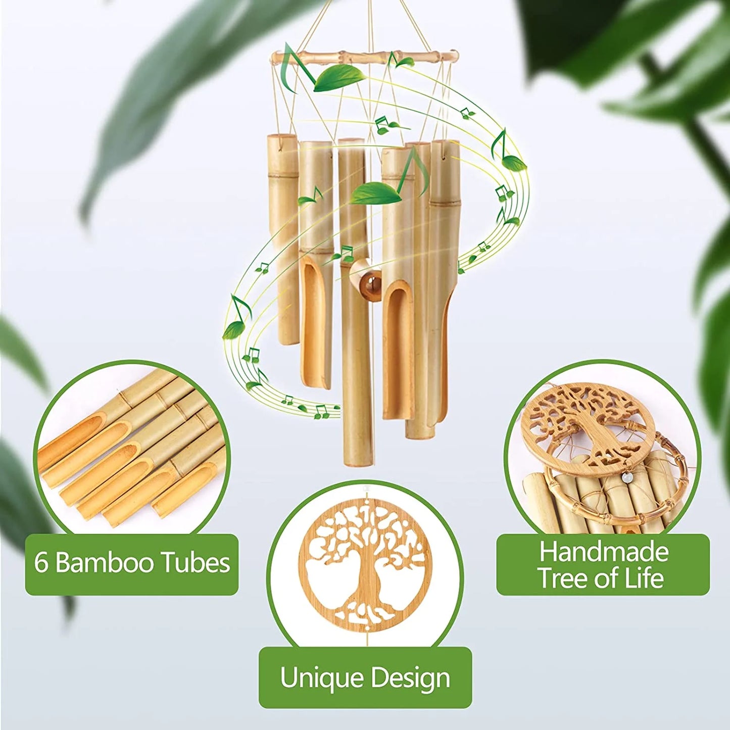 Handmade Bamboo Wind Chimes – Tree of Life Design, Natural Wooden Tubes, Sympathy Gift, Outdoor Décor (35" Height)