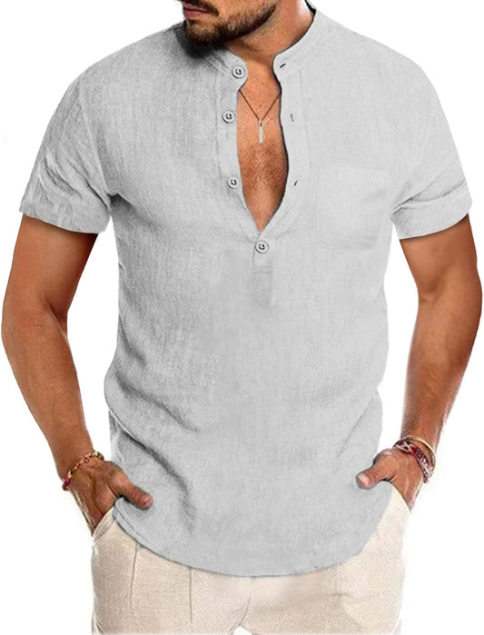 LecGee Men’s Long Sleeve Linen Henley Shirt