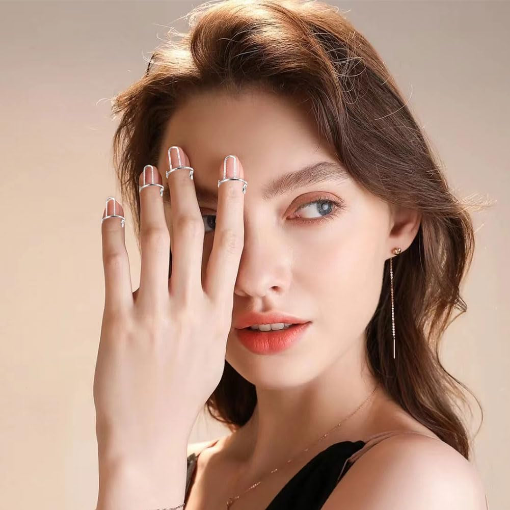 Adjustable Wudu Nail Rings Set - No Glue, No Adhesive | Perfect DIY Gift for Women (Silver)