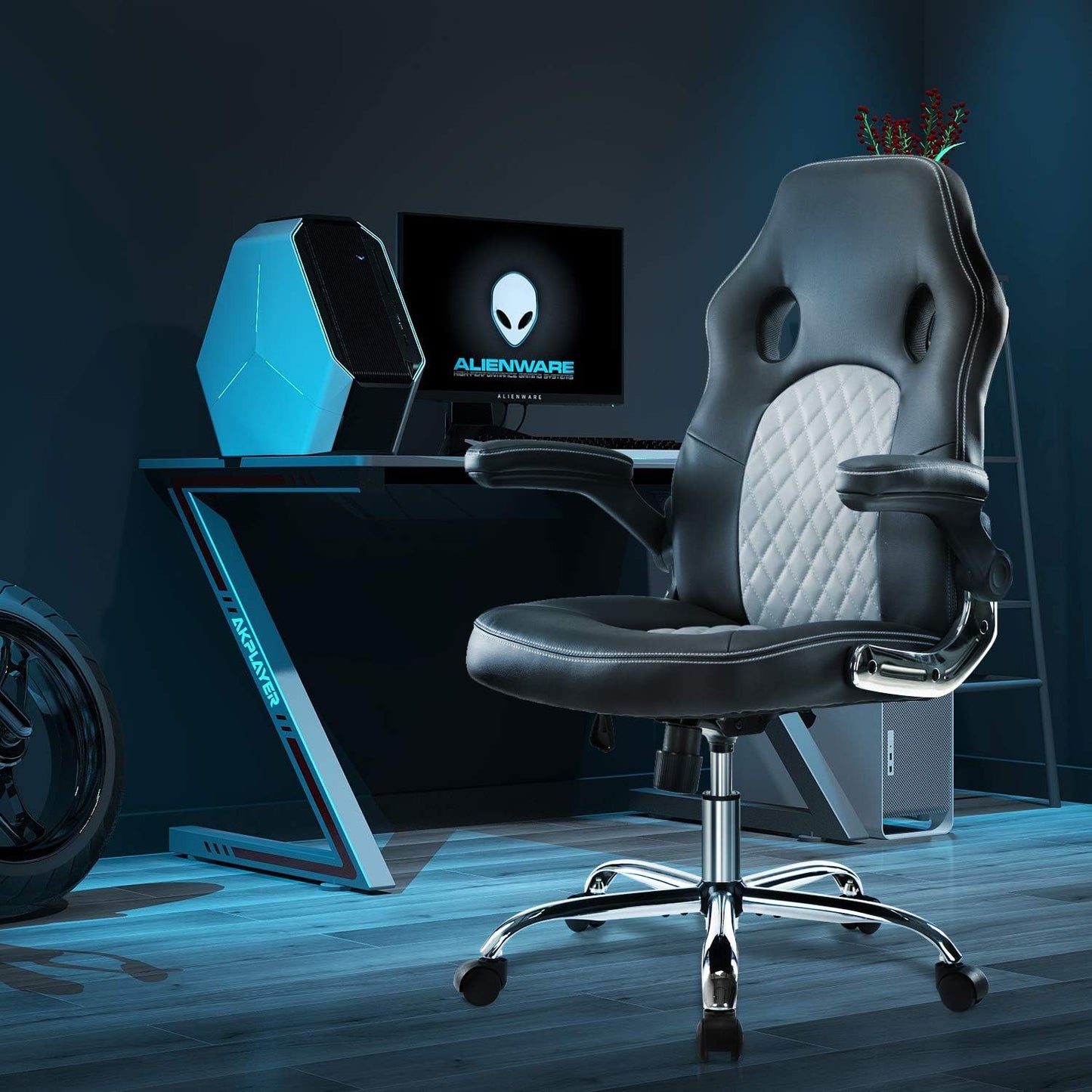 Ergonomic Gaming & Office Chair with Adjustable Flip-Up Armrests, Reclining Backrest & 360° Swivel – High-Back Computer Chair with Bonded Leather and Lumbar Support