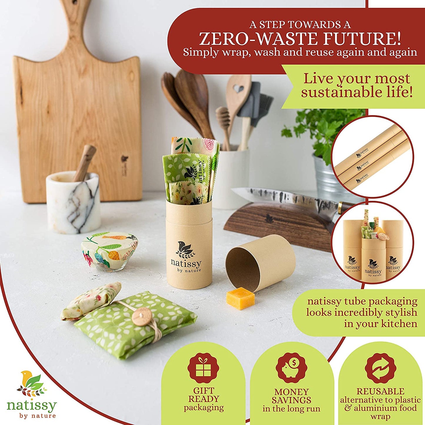 🐝 Natissy Beeswax Wrap – Sustainable, Stylish, and Plastic-Free Food Storage