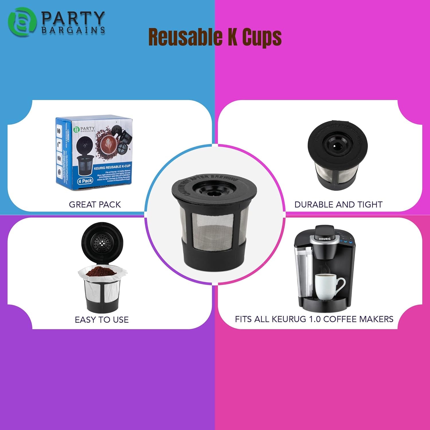Upgrade Your Brew with Party Bargains Reusable Coffee Cups for 1.0 Brewers